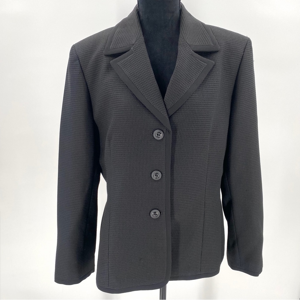 Evan-Picone Blazer Suit Jacket Womens 16 Black Waffle Texture 3 Button Career